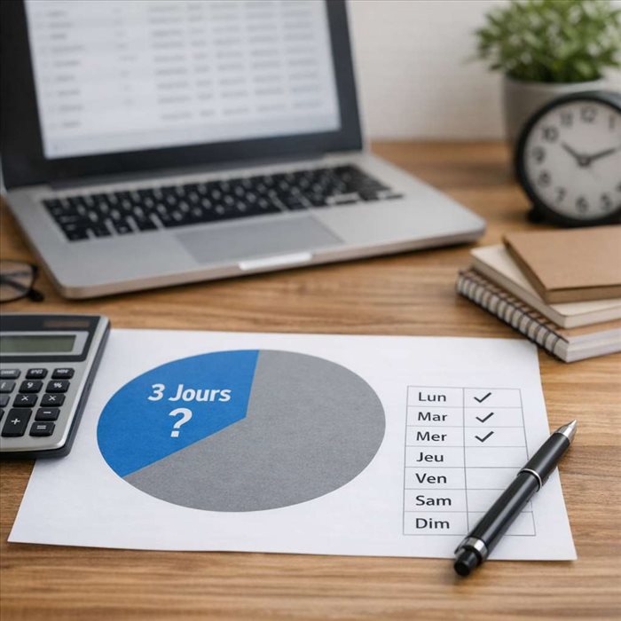 Quel pourcentage représentent 3 jours de travail par semaine ?